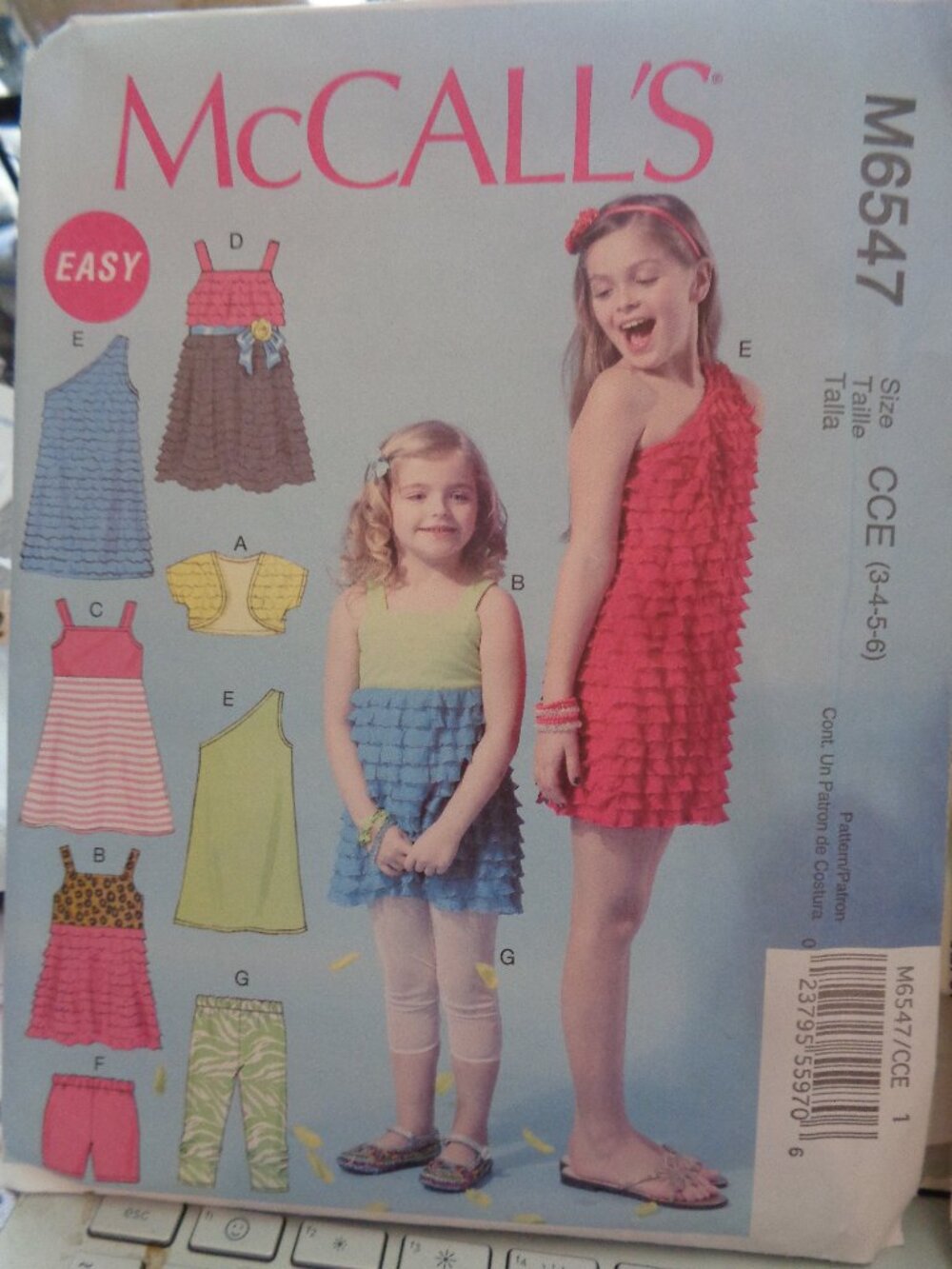 McCall's Sewing Pattern M6547 Girl's Dress Top Shrug Shorts Leggings 3-6